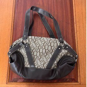 New York & Company Purse Handbag Shoulder Bag Black Gray Canvas 15x9x3"